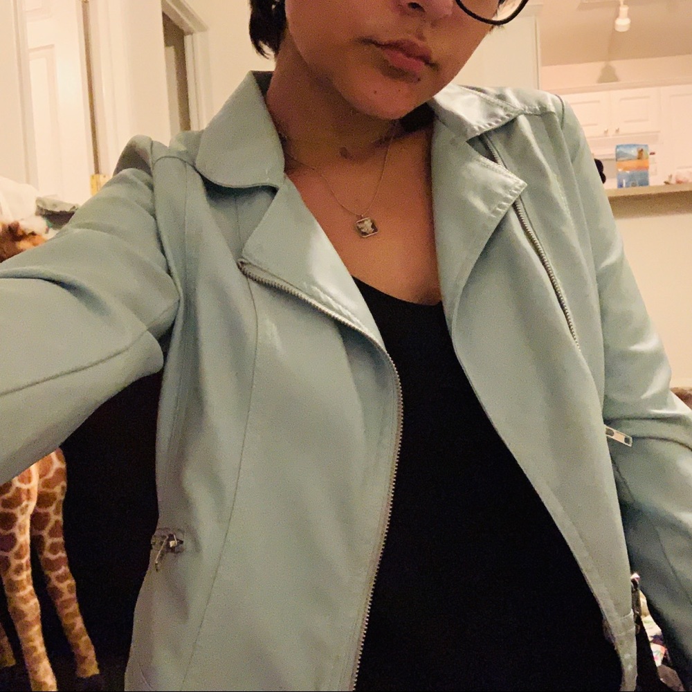 Faux Baby Blue Leather Jacket